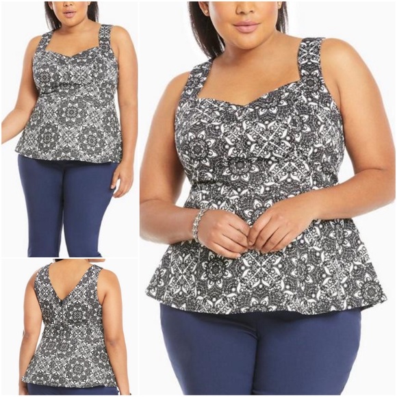 Torrid Tops - Torrid Lace Print Sateen Peplum Top Fit & Flare Women's Size 3 | White/Black